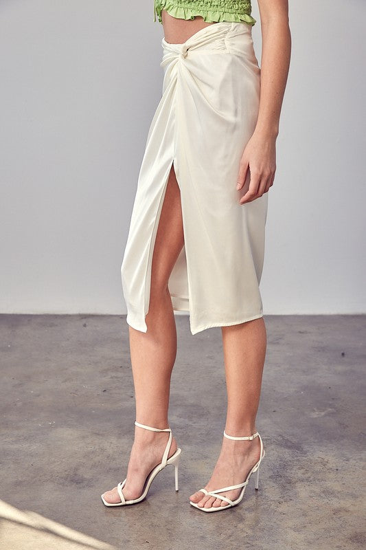 Side Gathered Slit Back Zipper Skirt