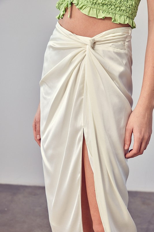 Side Gathered Slit Back Zipper Skirt