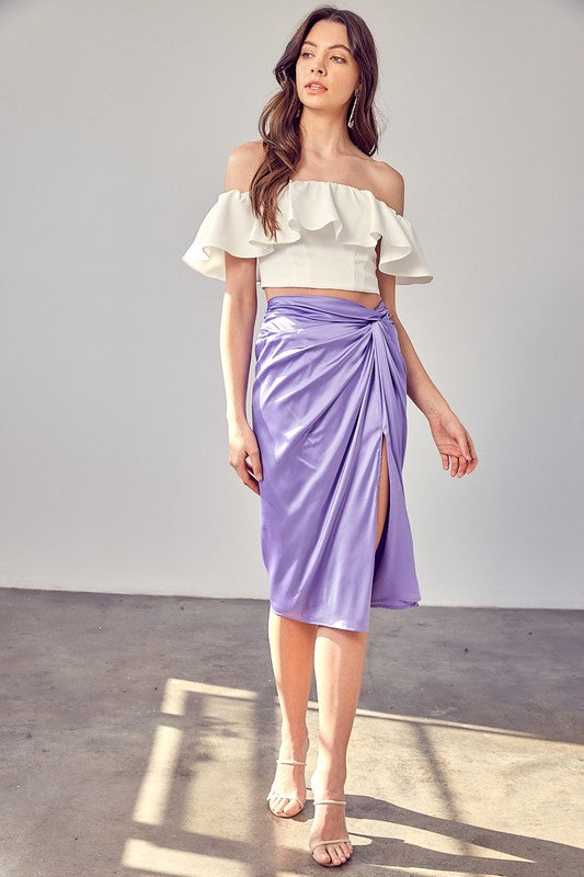 Side Gathered Slit Back Zipper Skirt