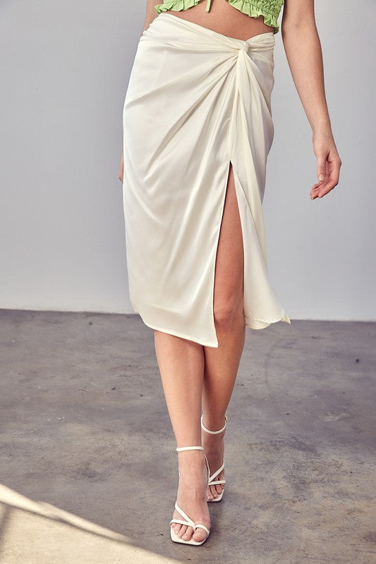 Side Gathered Slit Back Zipper Skirt