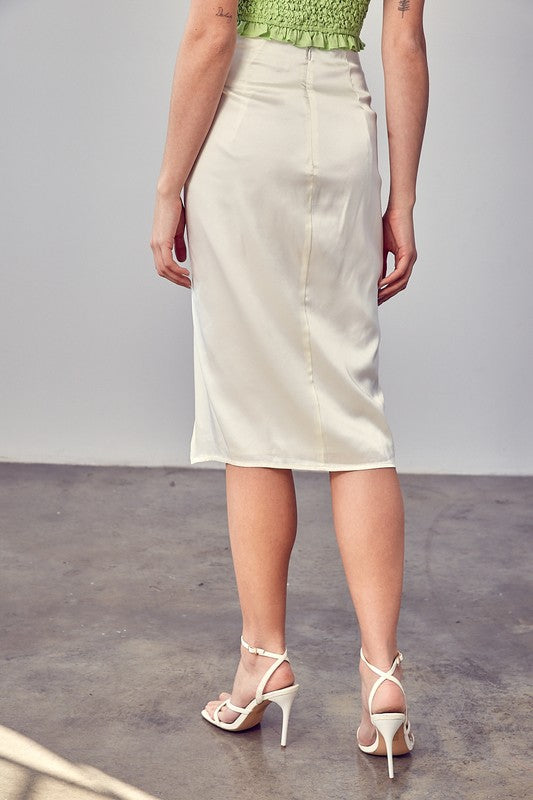 Side Gathered Slit Back Zipper Skirt