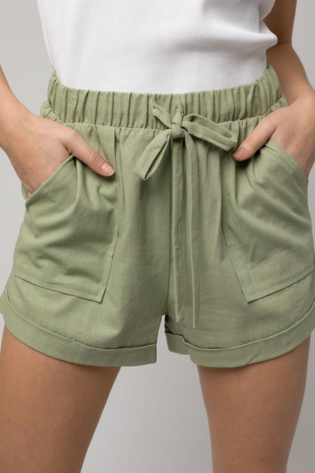 Elastic Waist Front Pocket Roll-Up Shorts king-general-store-5710.myshopify.com