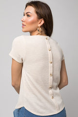 Short Sleeve Back Button Down Rib Top