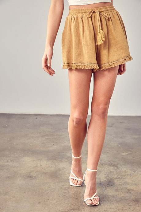 Boho Fringe Trim Hem Shorts