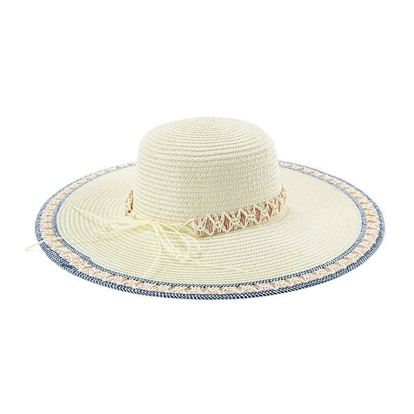 Wide Brim Summer Embroidered Boho Straw Hat