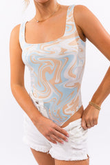 Chic Swirl Abstract Square Neck Tank Bodysuit