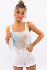 Chic Swirl Abstract Square Neck Tank Bodysuit