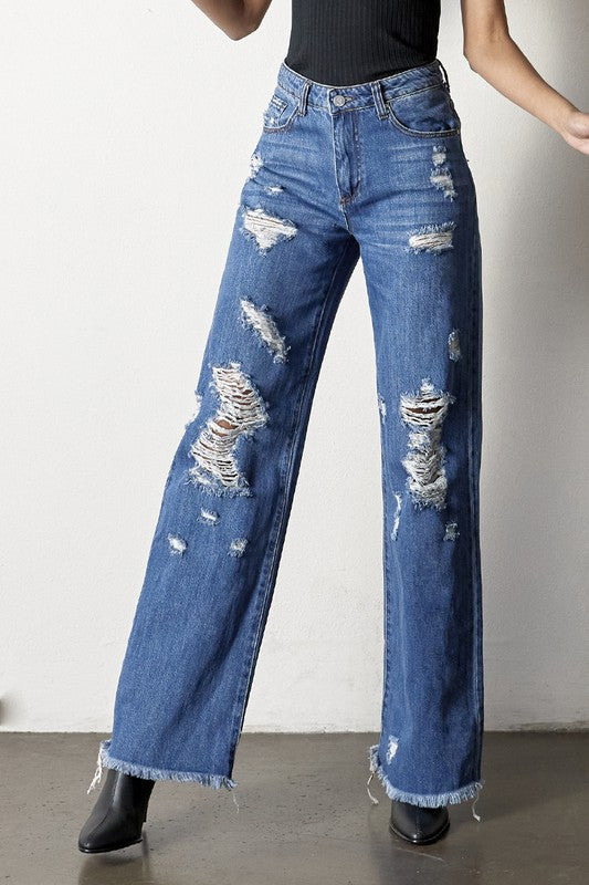 Medium Wash Distressed Dad Jeans