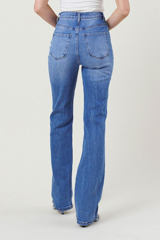 High Rise Distressed Straight Leg Jeans