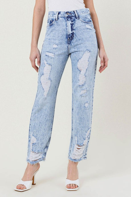 High Waisted Straight Leg in Vintage Acid Wash Jeans