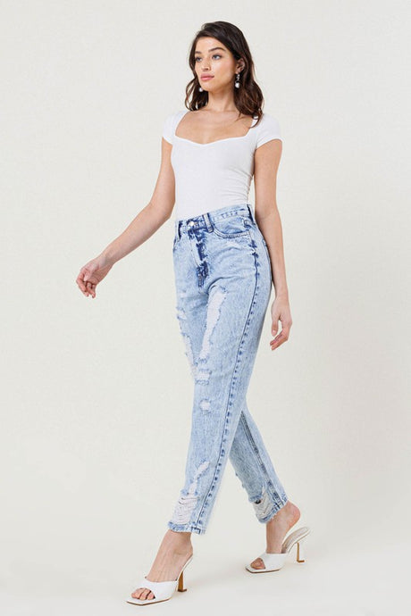 High Waisted Straight Leg in Vintage Acid Wash Jeans