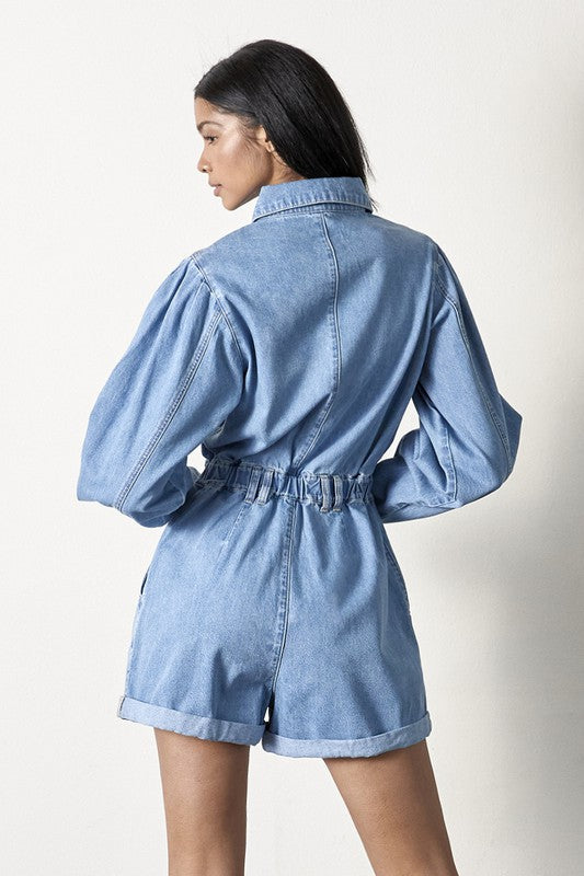 Vintage Short Medium Wash Denim Romper