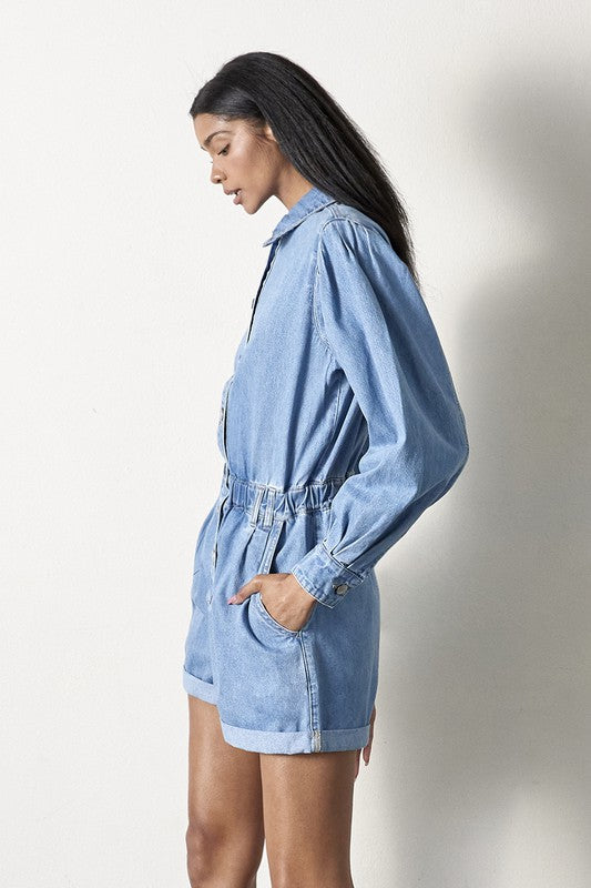 Vintage Short Medium Wash Denim Romper