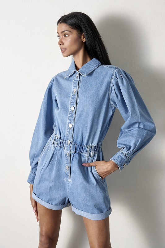 Vintage Short Medium Wash Denim Romper