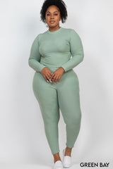 Plus Ribbed Mock Neck Long Sleeve Top & Leggings Set king-general-store-5710.myshopify.com