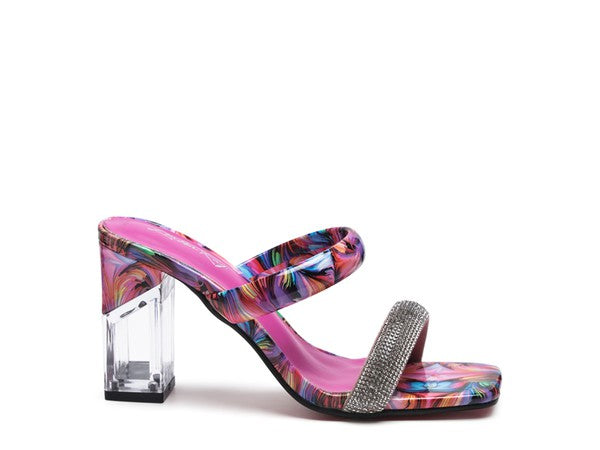 KRYPTON Clear Block Heeled Marble Print Slides king-general-store-5710.myshopify.com