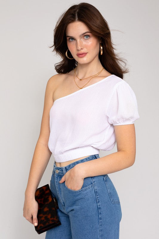 Short Sleeve One Shoulder Top