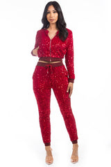 Red Sequin Bomber Jacket Casual Pant Set king-general-store-5710.myshopify.com