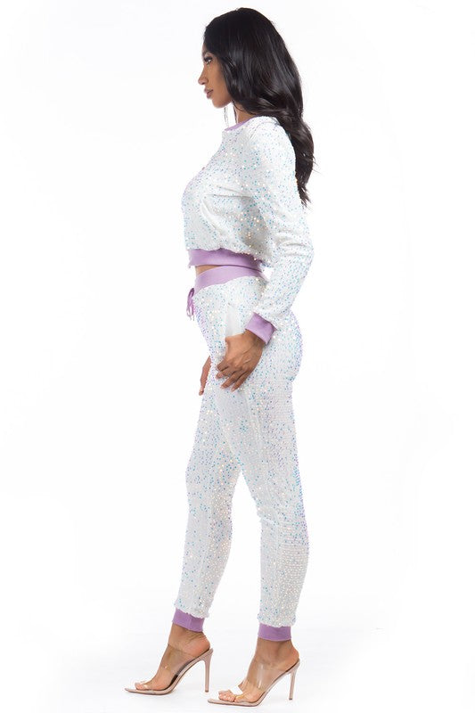 White Sequin Two Piece Pant Set king-general-store-5710.myshopify.com