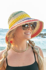 Rainbow Woven Straw Bucket Hat