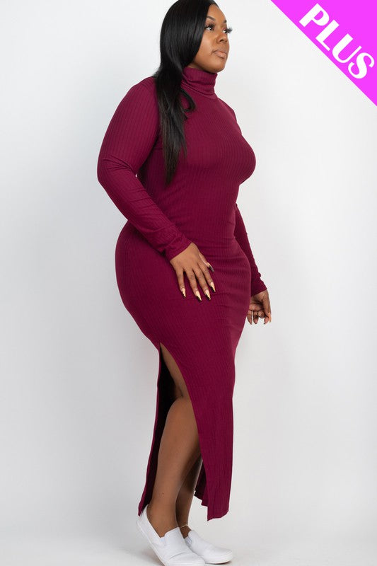 Plus Size Curvy Long Sleeve Side Slit Long Dress king-general-store-5710.myshopify.com