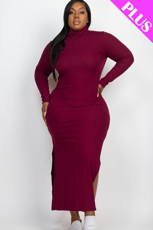 Plus Size Curvy Long Sleeve Side Slit Long Dress king-general-store-5710.myshopify.com