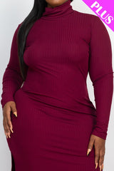 Plus Size Curvy Long Sleeve Side Slit Long Dress king-general-store-5710.myshopify.com