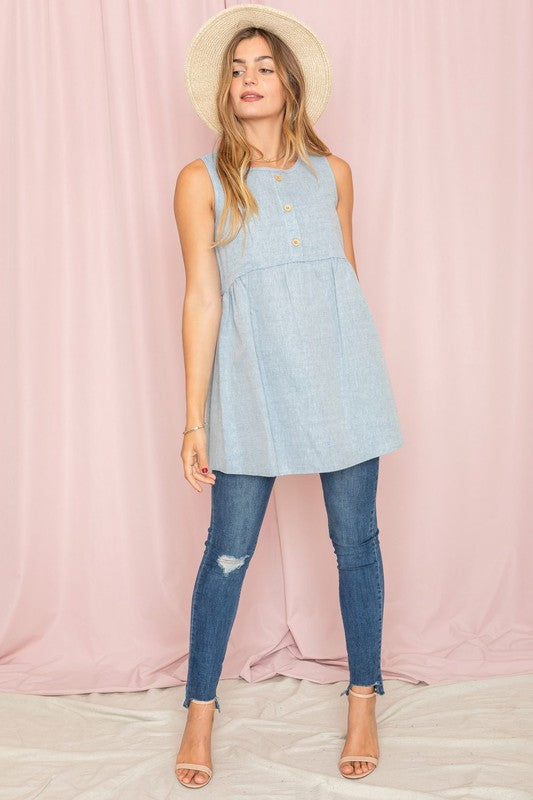 Chambray Babydoll Tunic Top