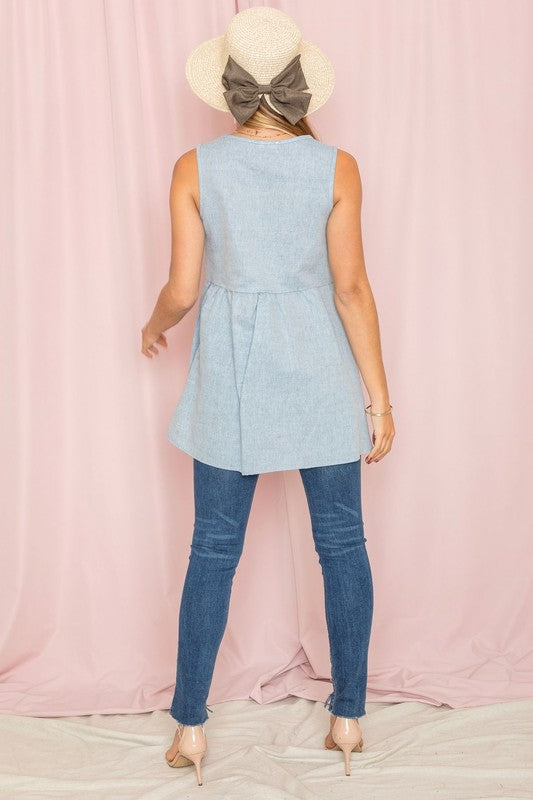 Chambray Babydoll Tunic Top