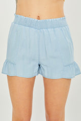 Elastic Waist Woven Solid Shorts