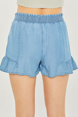 Elastic Waist Woven Solid Shorts