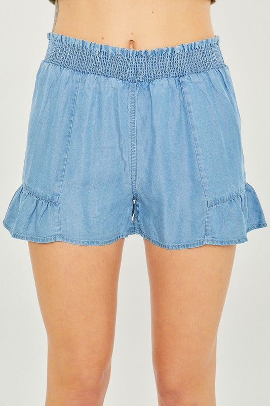 Elastic Waist Woven Solid Shorts