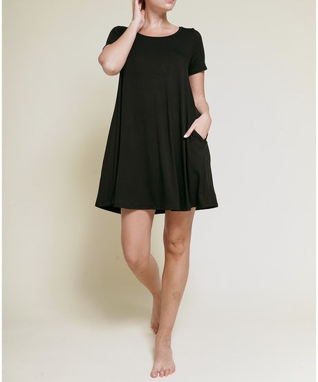 BAMBOO Flared Bottom Short Sleeve Dress king-general-store-5710.myshopify.com