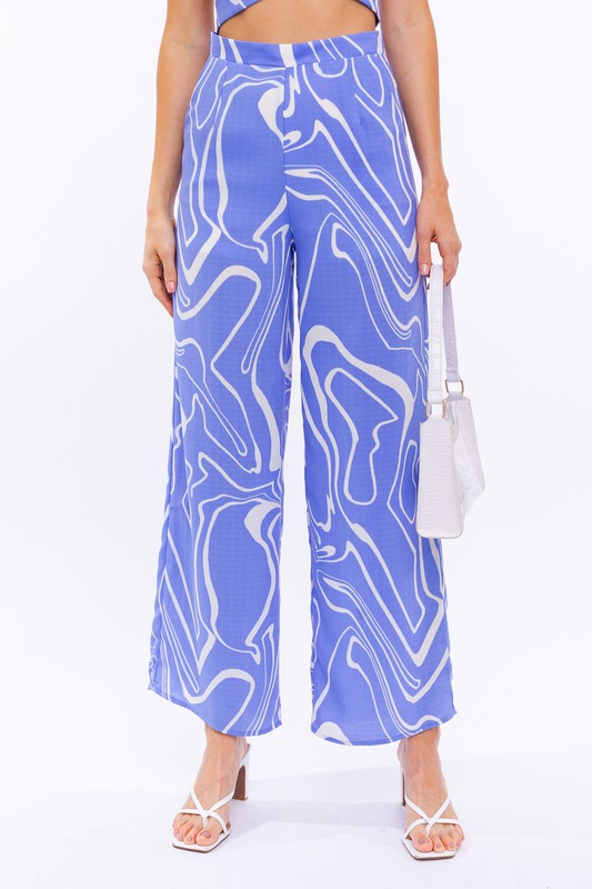 Blue-White Abstract Long Pants