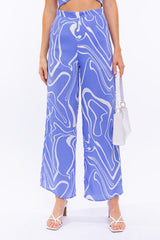 Blue-White Abstract Long Pants