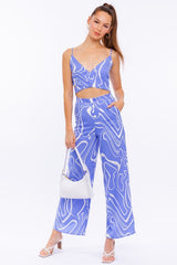 Blue-White Abstract Long Pants