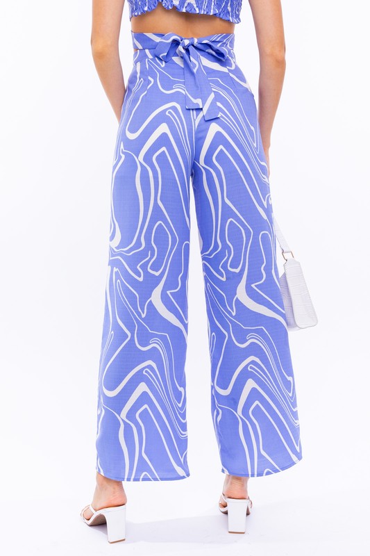 Blue-White Abstract Long Pants