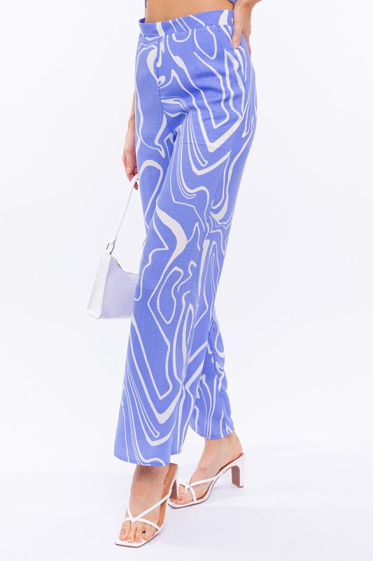 Blue-White Abstract Long Pants