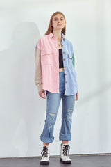Pink Blue Color Block Shirt king-general-store-5710.myshopify.com