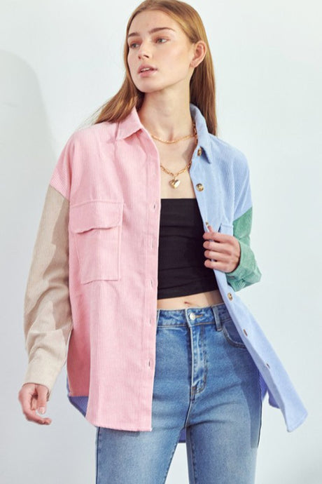 Pink Blue Color Block Shirt king-general-store-5710.myshopify.com