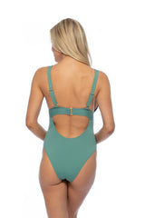 Solid Halter Bow Tie Front One Piece Swimsuit