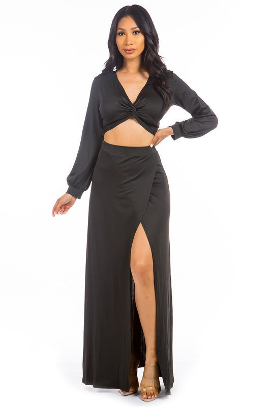 Black Maxi Skirt Crop Top Set king-general-store-5710.myshopify.com