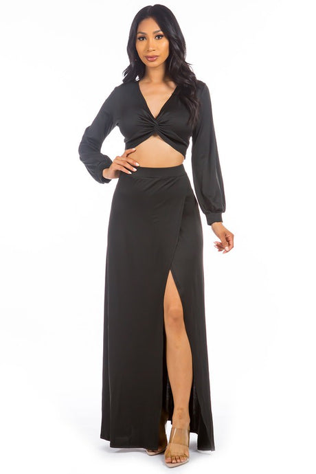 Black Maxi Skirt Crop Top Set king-general-store-5710.myshopify.com