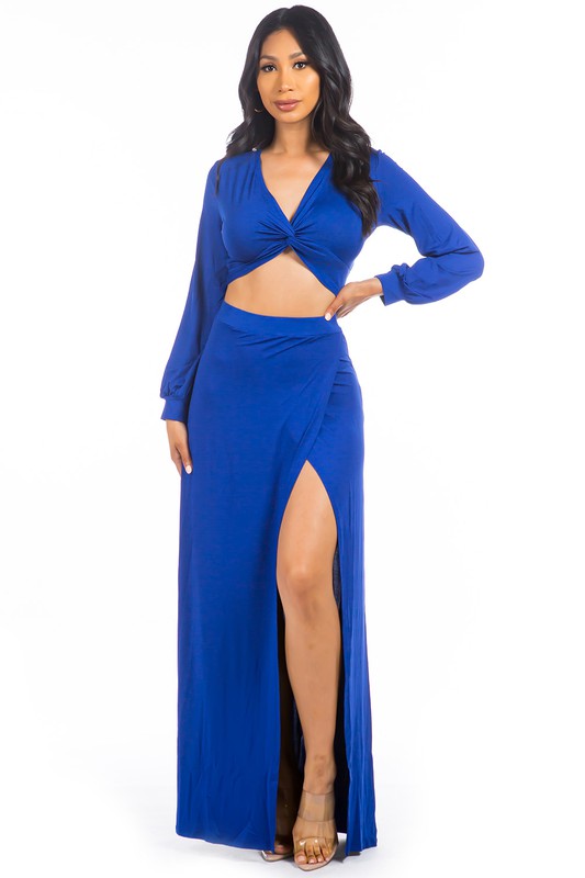 Royal Blue Maxi Skirt Crop Top Set king-general-store-5710.myshopify.com