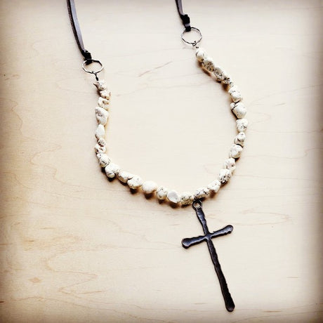 White Turquoise Necklace w/ Large Copper Cross king-general-store-5710.myshopify.com