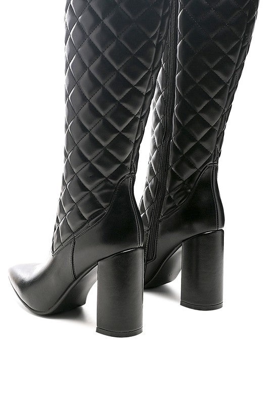 Quilt Knee High Block Heeled Boots king-general-store-5710.myshopify.com