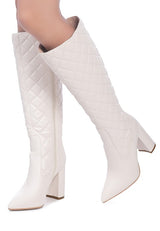 Quilt Knee High Block Heeled Boots king-general-store-5710.myshopify.com