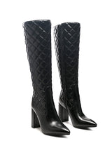 Quilt Knee High Block Heeled Boots king-general-store-5710.myshopify.com