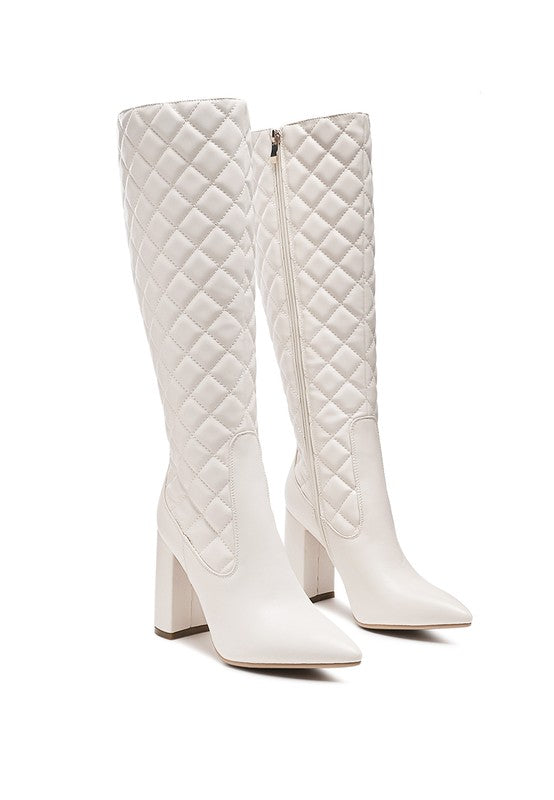 Quilt Knee High Block Heeled Boots king-general-store-5710.myshopify.com