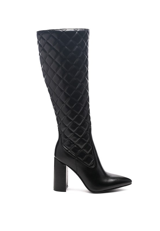 Quilt Knee High Block Heeled Boots king-general-store-5710.myshopify.com